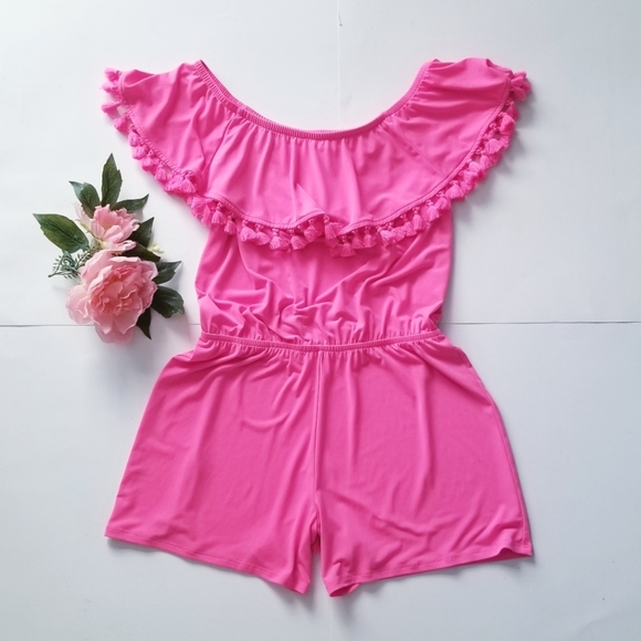 LILLY PULITZER La Fortuna Off-The-Shoulder Romper Pink Small - Picture 6 of 12